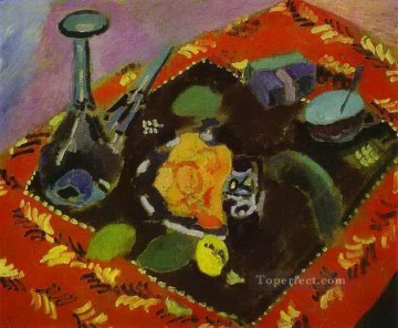  matisse arte - Platos y frutas sobre una alfombra roja y negra 1906 fauvismo abstracto Henri Matisse